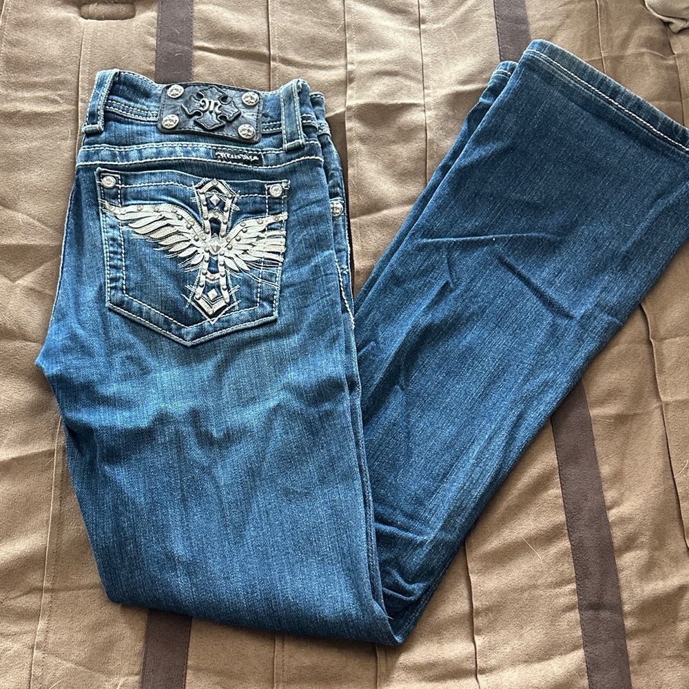 Miss Me Blue Boot Cut Jeans with Embroidered Wings